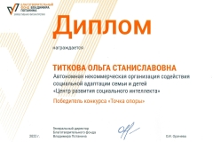 Диплом победителя конкурса "Точка опоры"